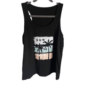 SHEIN Black Sun Salt Sand Palm Tree Graphic Racerback Tank Top Small‎ S 4